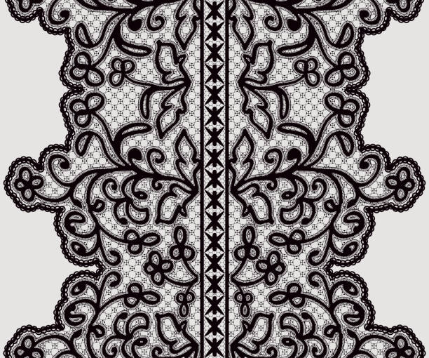 Seamless wide lace ribbon with delicate flowers. Seamless wide lace ribbon with delicate flowers. Vector illustration. lace black lingerie floral pattern stock illustrations