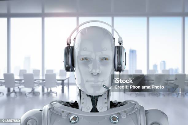 Robot Wear Headset Stock Photo - Download Image Now - Robot, Cyborg, Artificial Intelligence