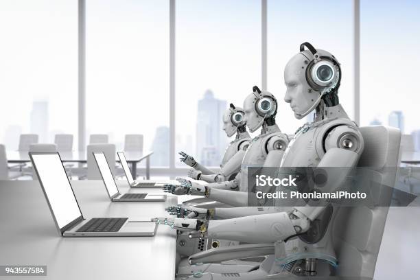 Robot Call Center Stock Photo - Download Image Now - Robot, Artificial Intelligence, Working