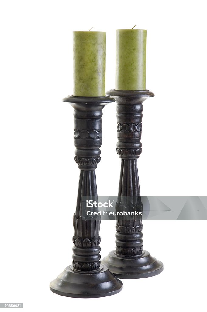 Wooden Candlesticks  Brown Stock Photo