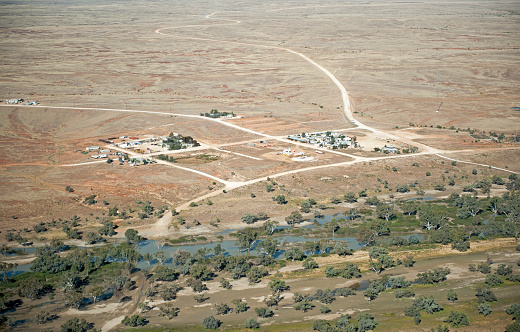 Aerial view of the town of Innamincka,  South Australia.