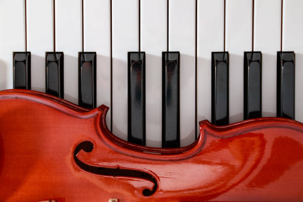 istock classical violin on white and black piano keys close-up background 943578934