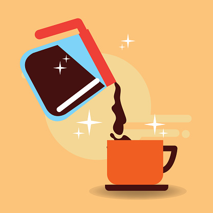 pot glass handle pouring coffee on cup vector illustration