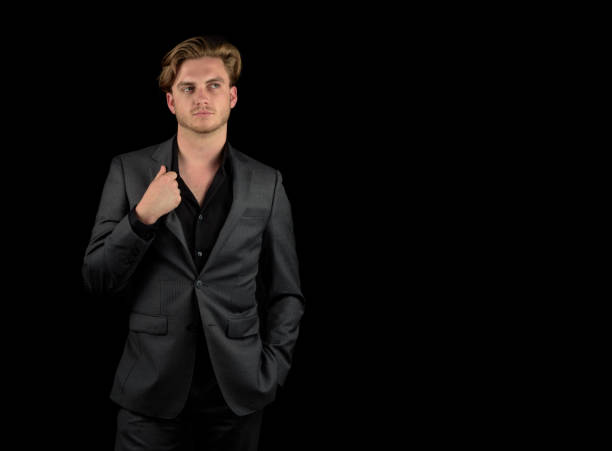 istock Male model in classy dark suit 943591560