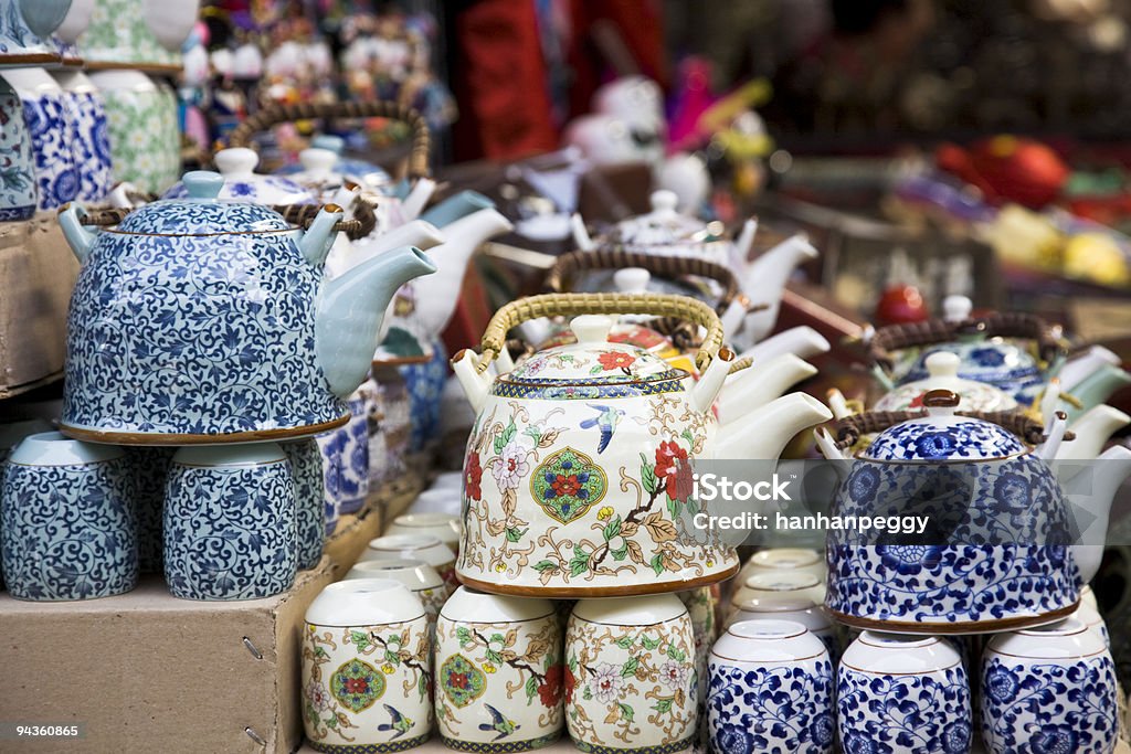 Conjunto de chá em Barraca de Mercado - Foto de stock de Barraca de Mercado royalty-free