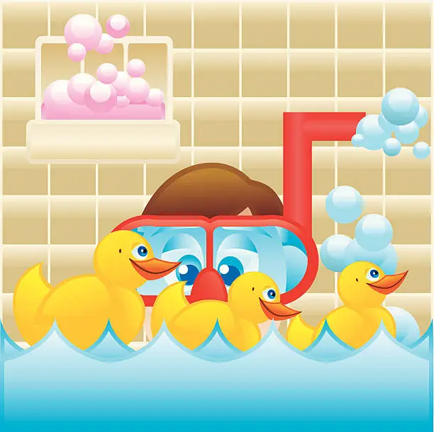 Vector illustration of Rubber Ducky Bubble Bath