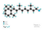 3d render of molecular model and formula of vitamin A1
