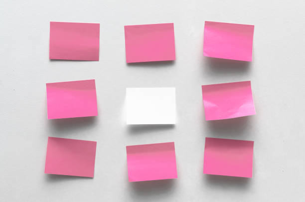 Blank sticker label isolated on the white wall surface background with copy space. To do list. Plans.
