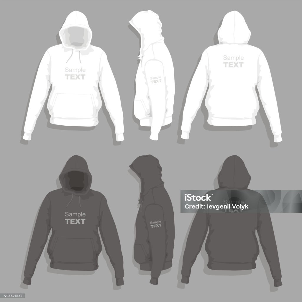 Men's hoodie design template Front, back and side views of men's hoodie t-shirt Hooded Shirt stock vector