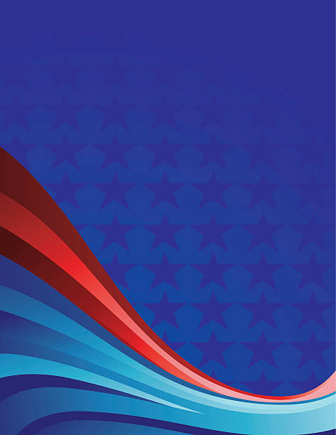 Blue wallpaper with blue stars and red and blue wavy stripes vector art illustration