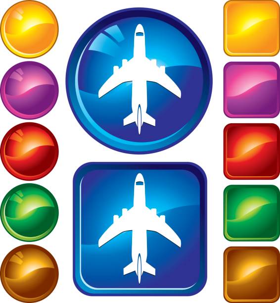 ilustrações, clipart, desenhos animados e ícones de ícones de viagens aéreas - air vehicle business airplane multi colored