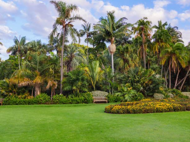 Formal garden landscape details in summer