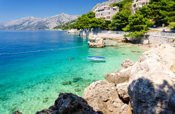 Beautiful beach in Brela on Makarska riviera, Dalmatia, Croatia Amazing dalmatian coast near Split split croatia stock pictures, royalty-free photos & images