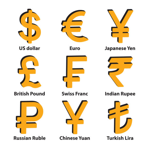 illustrations, cliparts, dessins animés et icônes de monnaies des symboles ensemble d’icônes. vector. - swiss currency franc sign switzerland currency