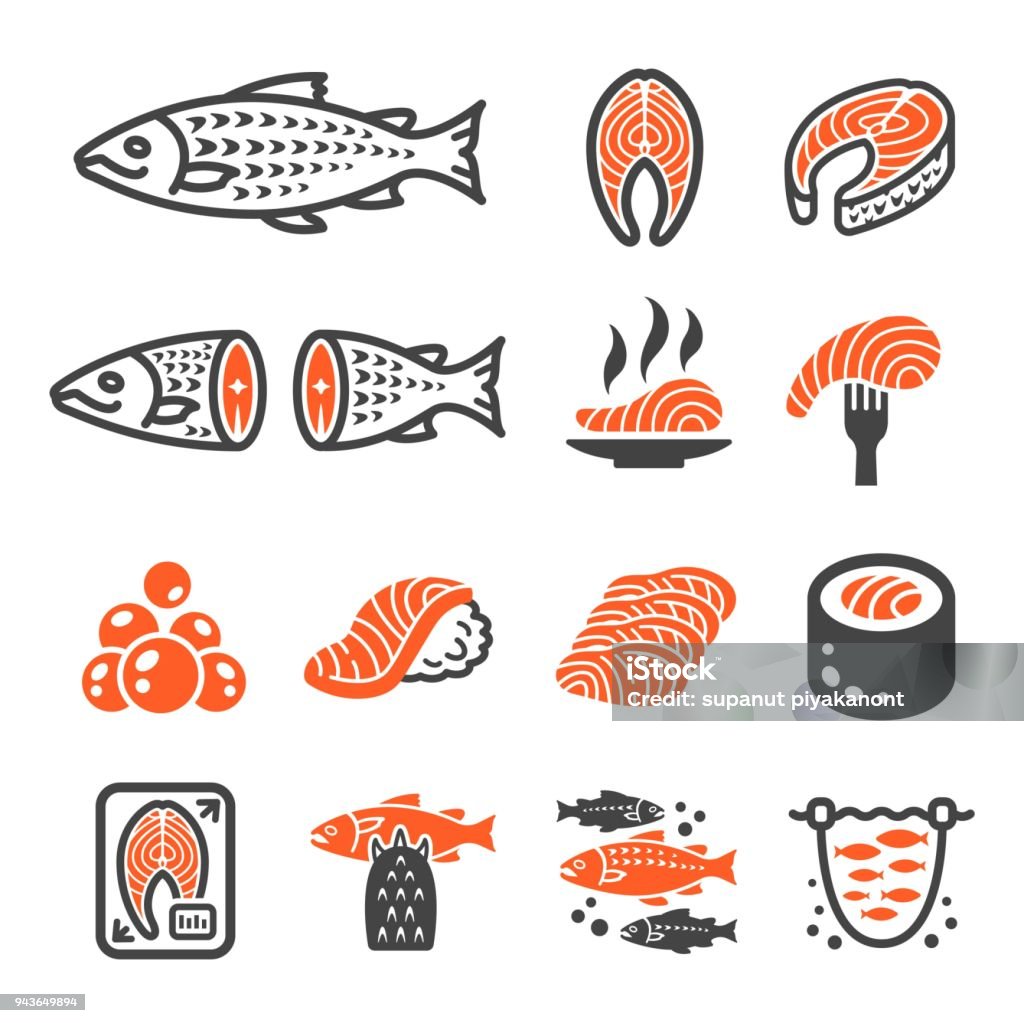 icône de saumon - clipart vectoriel de Logo libre de droits