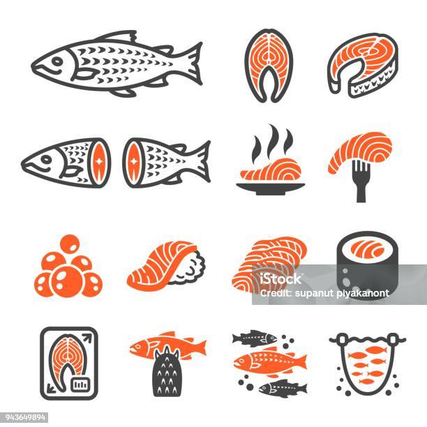 Icône De Saumon Vecteurs libres de droits et plus d'images vectorielles de Logo - Logo, Sushi, Poisson
