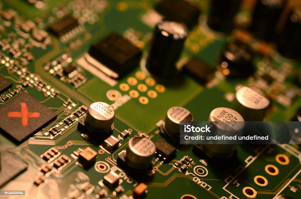 Electronic circuit board close up. Electronic components. Backgrounds Stock Photo