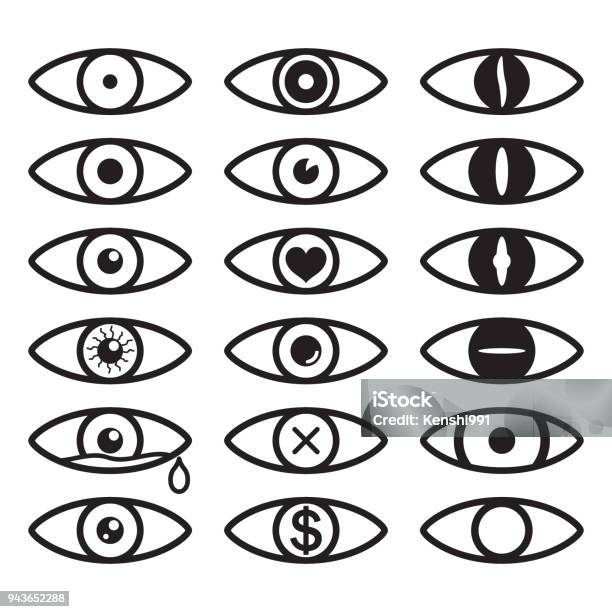 Eye Icon Set Set Of Vector Eyes Vector Stock Illustration - Download Image Now - Eye, Tired, Abstract