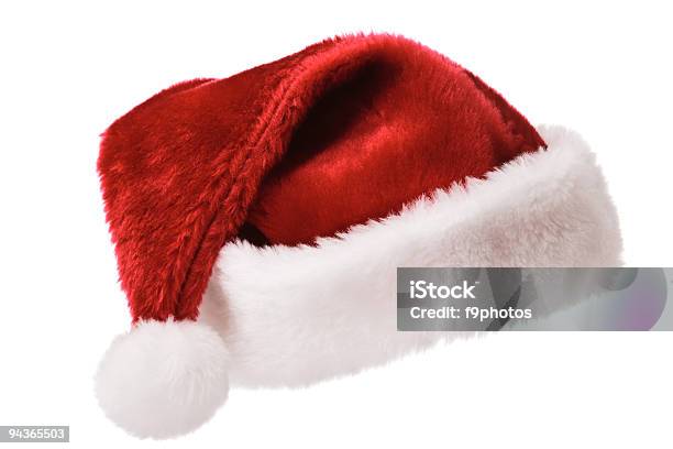 Cappello Santa Isolato Su Bianco - Fotografie stock e altre immagini di Cappello da Babbo Natale - Cappello da Babbo Natale, Abbigliamento, Berretto