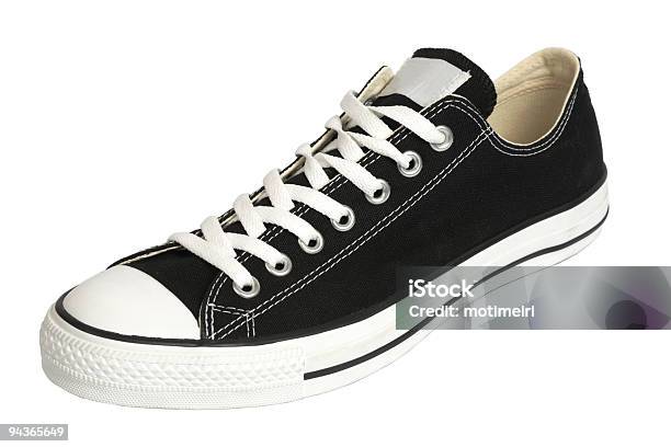 Black Canvas Sneaker Isolated Clipping Path Stock Photo - Download Image Now - Black Color, Canvas Shoe, Clipping Path