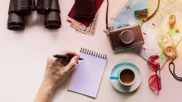 istock Flat Lay Top View concept for planning a trip or vacation with scattered items 943660130