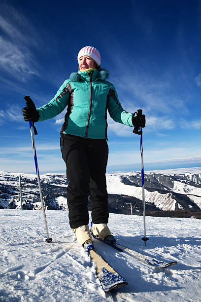 istock Woman on ski resort 94366022