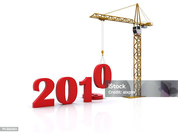 Novo Ano De 2010 - Fotografias de stock e mais imagens de Guindaste - Maquinaria de Construção - Guindaste - Maquinaria de Construção, Figura para recortar, Indústria de construção