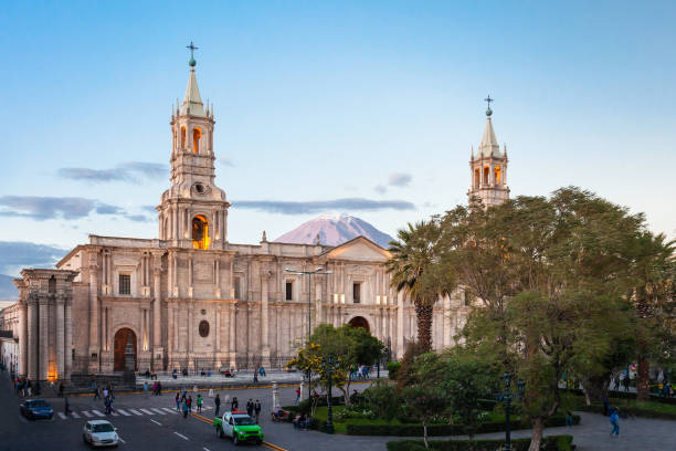 Basilica Cathedral, Arequipa The Basilica Cathedral of Arequipa on sunset, Arequipa in Peru arequipa province stock pictures, royalty-free photos & images