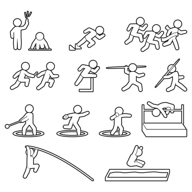 illustrations, cliparts, dessins animés et icônes de athlétisme la ligne jeu d’icônes. décrire le jeu d’icônes sportives. vector. - hurdling hurdle vector silhouette