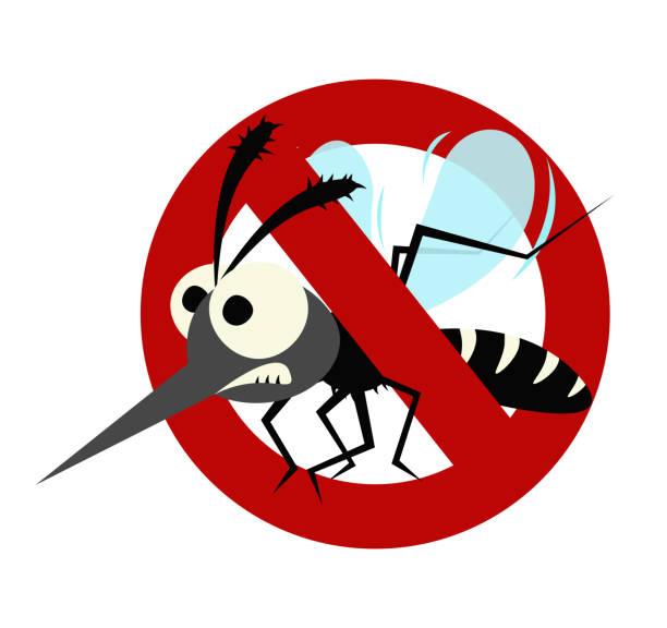 ilustraciones, imágenes clip art, dibujos animados e iconos de stock de mosquito prohibido señal de advertencia - mosquito malaria parasite biting insect