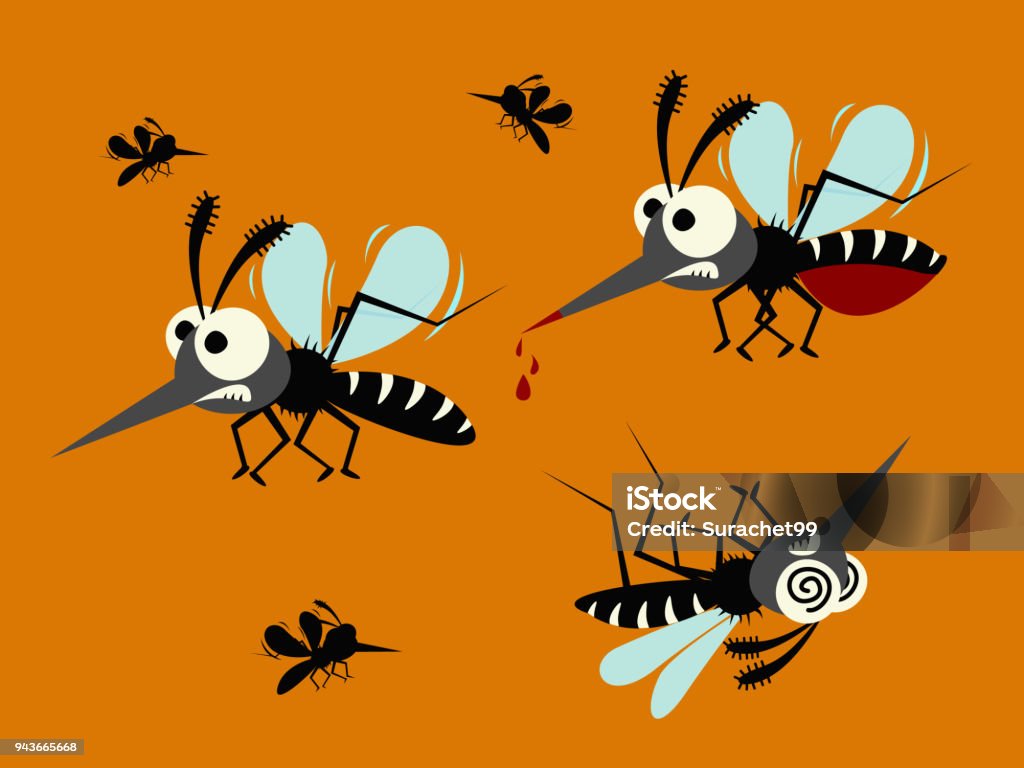 mosquito set isolated on orange background. Mosquito stock vector