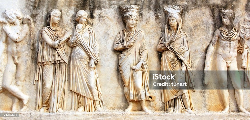Iconoclast on a marble in Aphrodisias, Turkey  Ancient Greece Stock Photo
