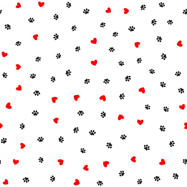 Repeated hearts and footprints of animal. Cute seamless pattern. vector art illustration