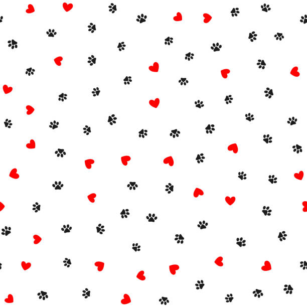 Repeated hearts and footprints of animal. Cute seamless pattern. Repeated hearts and footprints of animal. Cute seamless pattern. Vector illustration. woof woof puppies stock illustrations