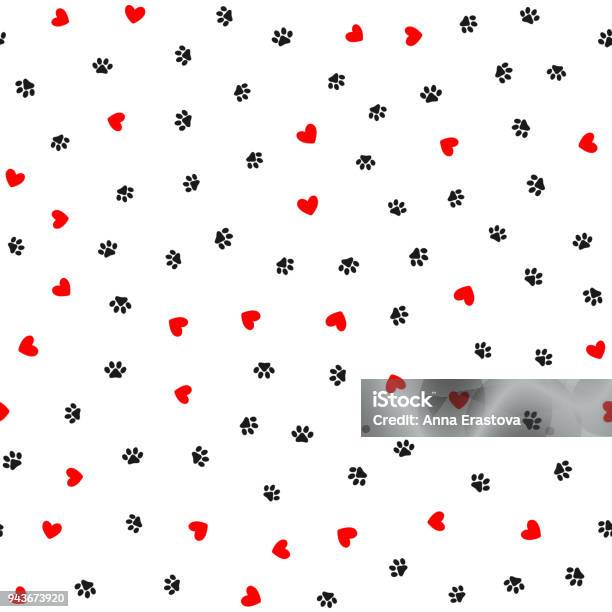 Repeated Hearts And Footprints Of Animal Cute Seamless Pattern Stock Illustration - Download Image Now