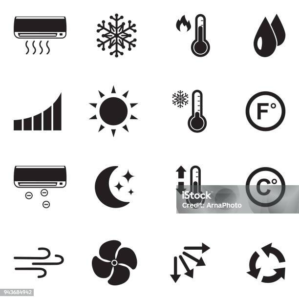 Air Conditioning Icons Black Flat Design Vector Illustration Stock Illustration - Download Image Now