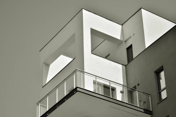 istock Facade of a modern apartment building. Black and white. 943685686