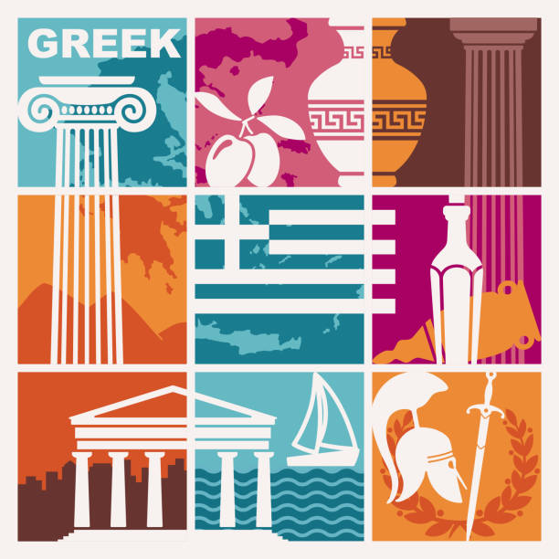 Set of vector images on the theme of ancient Greece