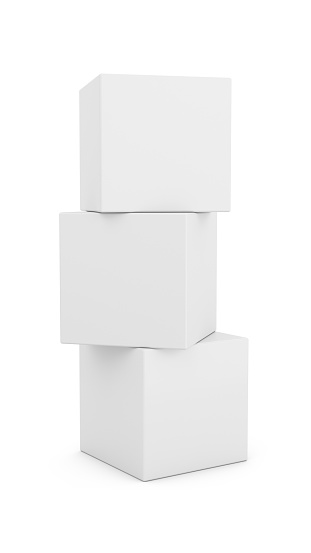 3D Rendering pila de tres cajas de blanco sobre fondo blanco photo