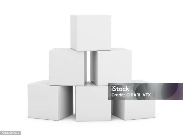 3d Rendering Cajas De Blanco Sobre Fondo Blanco Foto de stock y más banco de imágenes de Cubo - Forma geométrica - Cubo - Forma geométrica, Montón, Caja