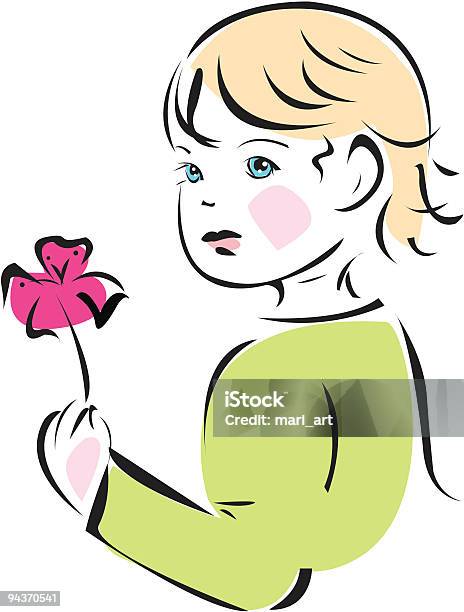 Baby Mädchen Mit Blumen Stock Vektor Art und mehr Bilder von 12-23 Monate - 12-23 Monate, Blondes Haar, Farbbild