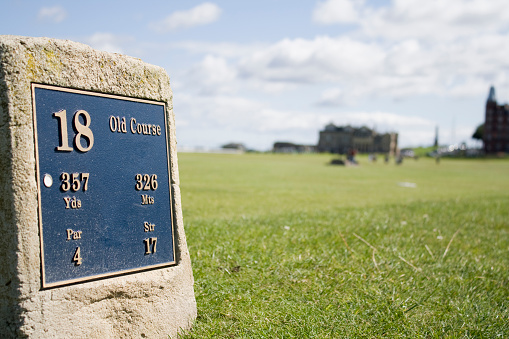 Marker on the 18th Tee of the Old Course.