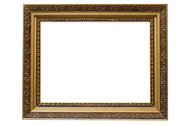 istock Empty gold plated wooden picture frame isolated 94371278