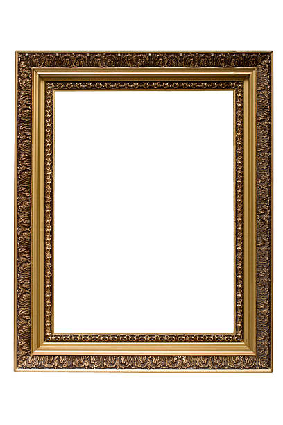 istock Empty gold plated wooden picture frame isolated 94371307