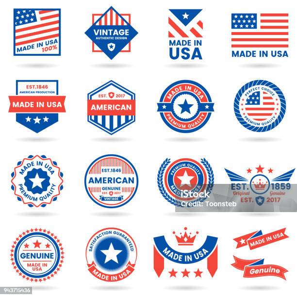 Amerikavektorlabel Für Banner Stock Vektor Art und mehr Bilder von Abzeichen - Abzeichen, USA, Kreis