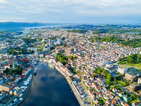 Vagen old town aerial panoramic view in Stavanger, Norway. Stavanger is a city and municipality in Norway.