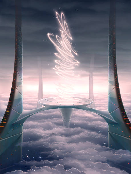 istock digital illustration of realistic science fiction energy generator up in space sky in clouds 943718702
