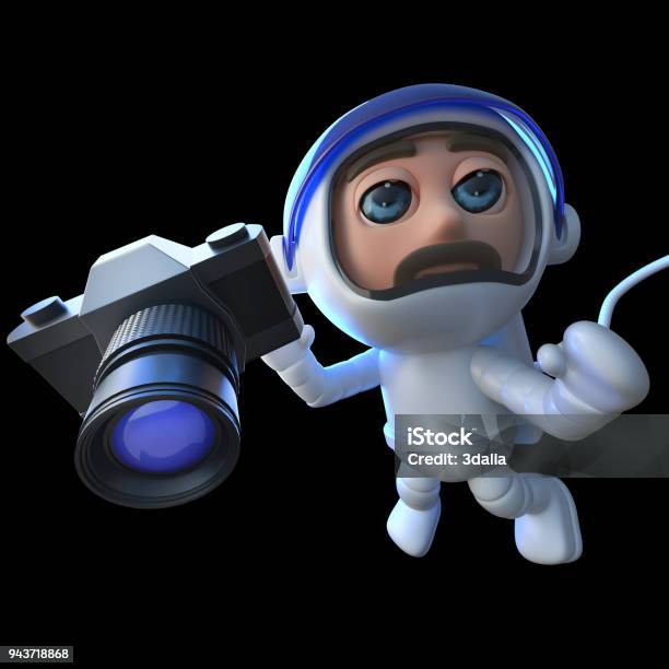 3d Funny Cartoon Spaceman Astronaut Holding A Camera Stock Photo - Download  Image Now - iStock