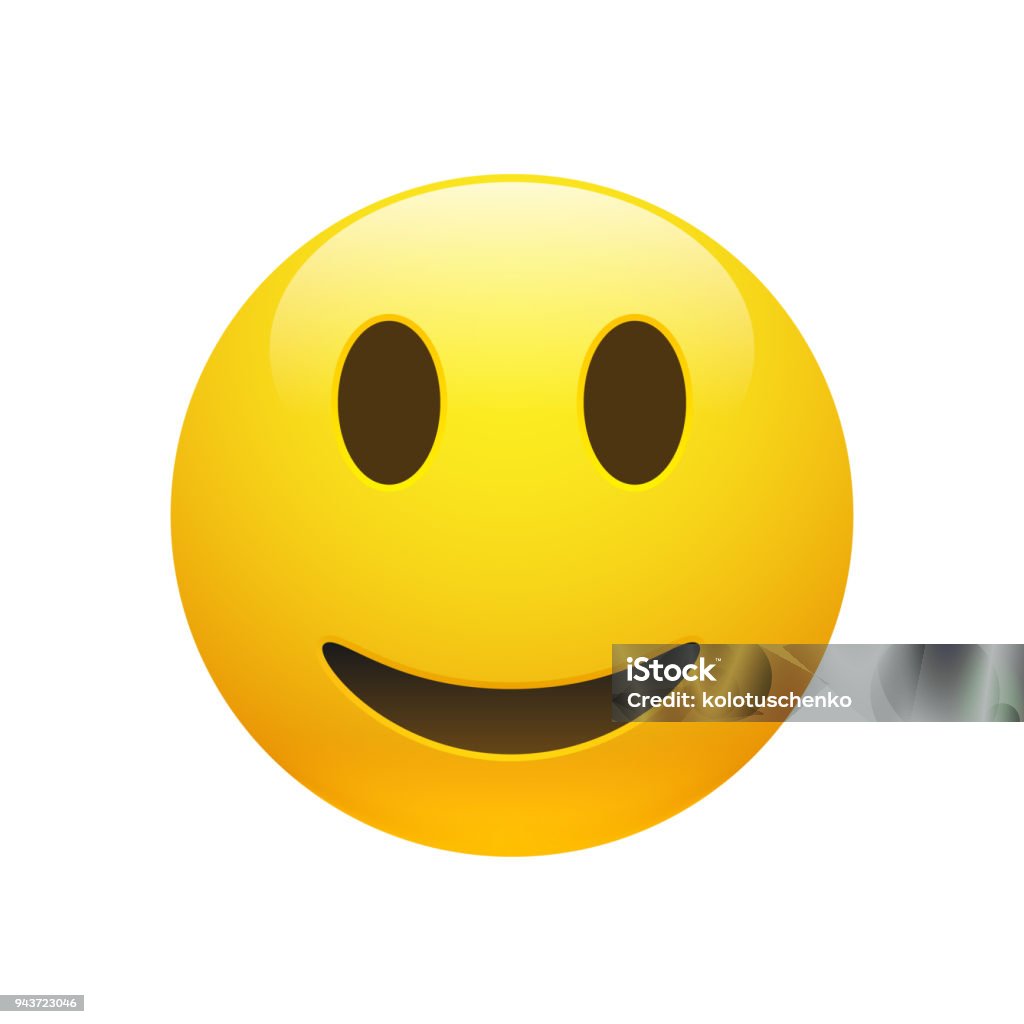 Vector Emoji yellow smiley face Vector Emoji yellow smiley face with eyes and mouth on white background. Funny cartoon Emoji icon. 3D illustration for chat or message. Anthropomorphic Smiley Face stock vector