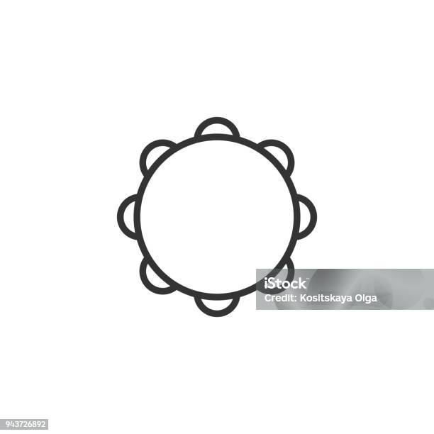 Black Isolated Outline Icon Of Tambourine On White Background Line Icon Of Percussion Musical Instrument Stock Illustration - Download Image Now